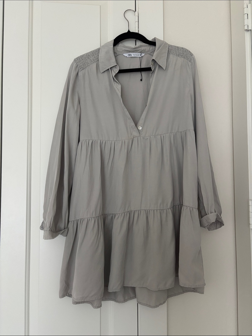Zara Pale Gray Tiered Collared Tunic
